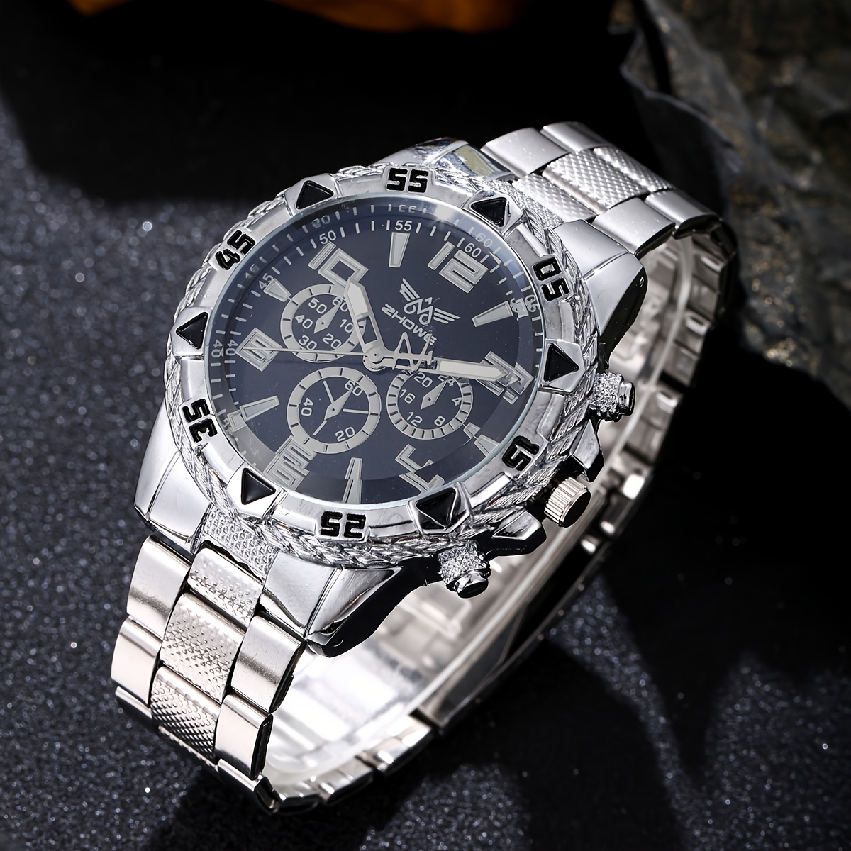 Men's Luxury Silvery Black Watch Set, Gift-Ready
